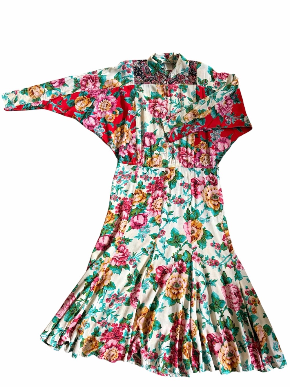 Carole Little 80’s Vintage Floral Boho Dolman Sleeved Button Front Midi Dress 6